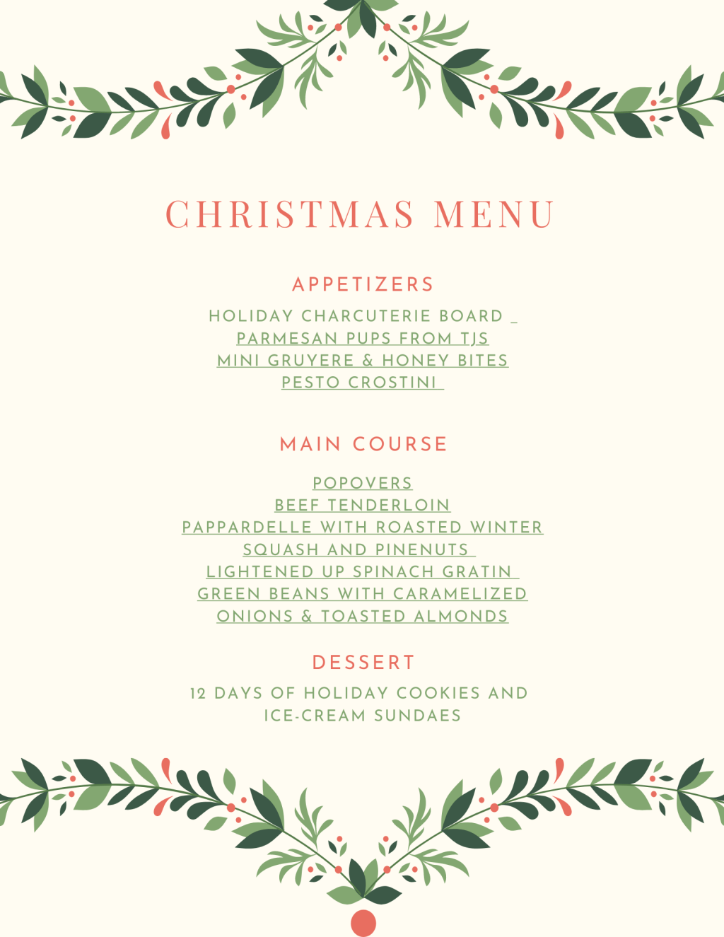 2022 Christmas Dinner&nbsp;Menu